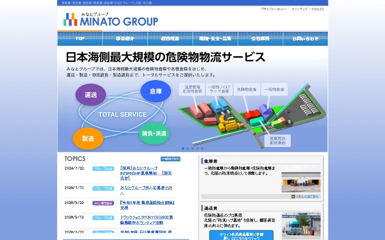 みなと梱包運送株式会社の公式サイトのトップページ